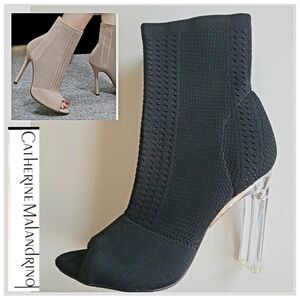 Catherine Malandrino Black Open Toe Knit Booties; Lucite Heel
